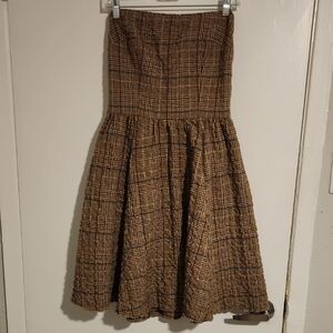 Corey Lynn Calter Strapless Brown Plaid Dress